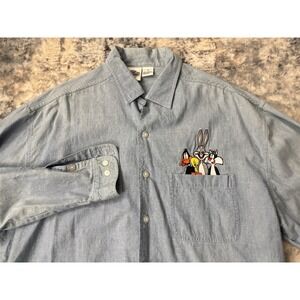 Vintage Acme‎ Clothing Co Looney Tunes Button Up Shirt Men's Size L Denim Look